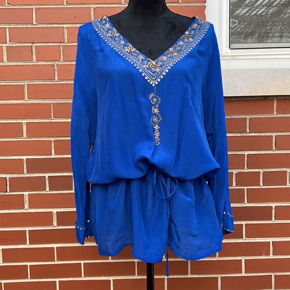 J. Jill gold embellished tie waist blouse.  Vintage J. Jill! - Picture 2 of 14